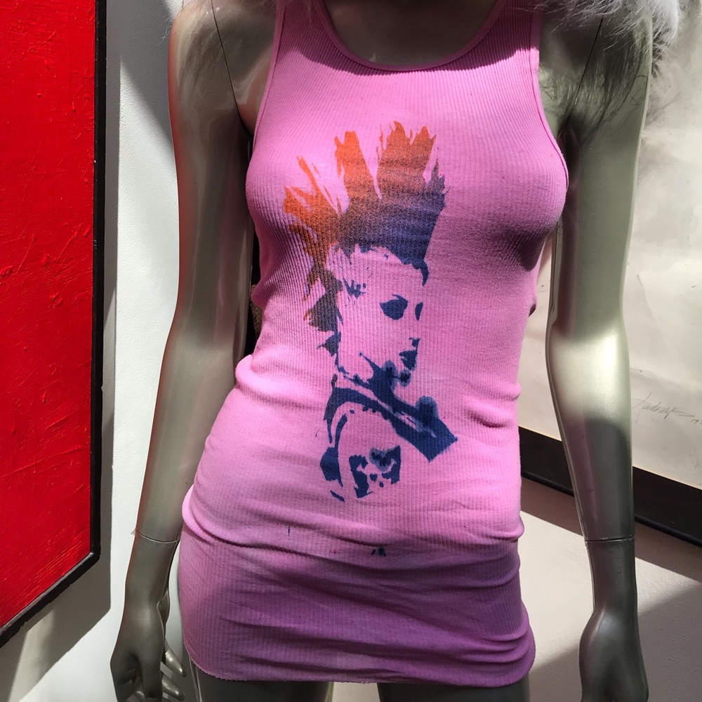 ⚡️PUNK ROCK Mohawk hair London graffiti Harajuku distressed denim sleeve tank S
